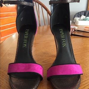 Black and pink ankle strap heels
